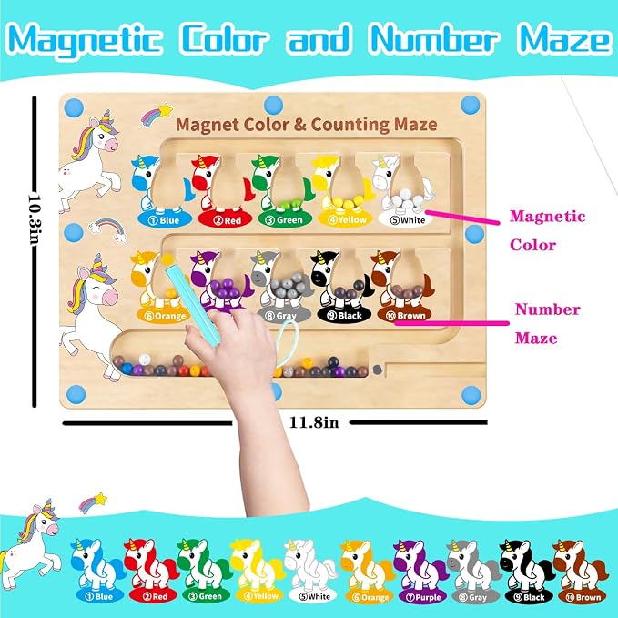 HONGID Magnetic Color and Number Maze,Uniorn Gifts for Girls,Montessori Toys for 2 3 4 5 Year Old,Learning Educational Sensory Toys for Toddlers and Kids Boys Girls,Christmas Birthday Gift for Kids - Image 3