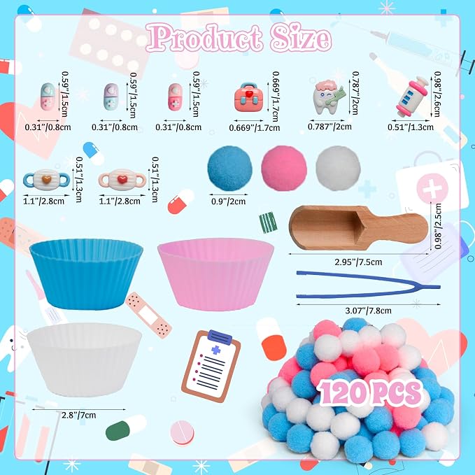 183pcs Doctor Play Set Sensory Bin Filler Fine Motor Toys Pretend Play Doctor Kit Sensory Bin Items Toy Capsules Tooth Model Doctor Toy Bag Face Mask Toy Pretend Shot for Preschool Education Activity - Image 2