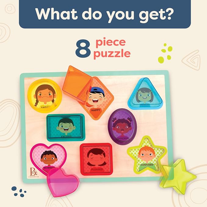 B. toys Toddler Puzzle, Peek & Explore Shapes and Emotions Wood - Image 5