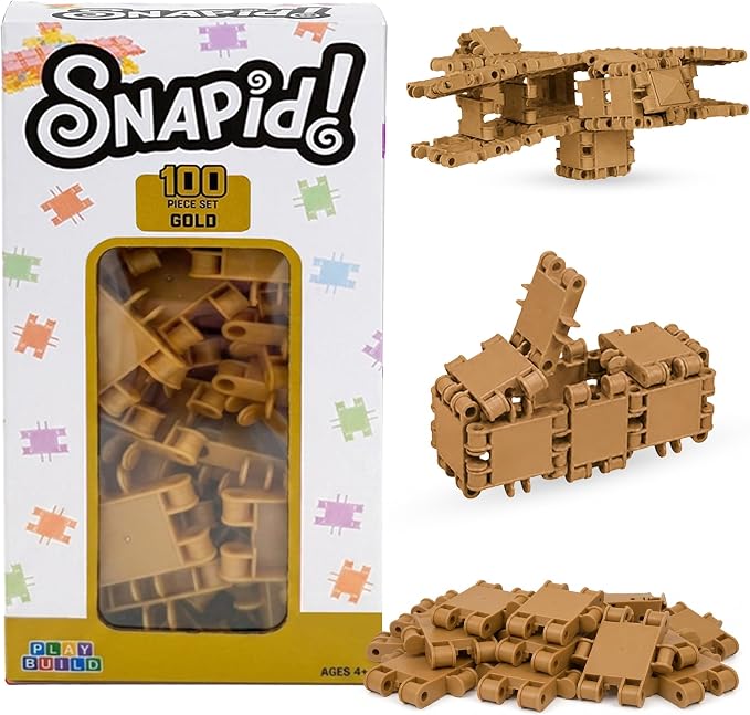 100 Piece Gold Snap Connecting Building Toy Set for Kids by PLAYBUILD