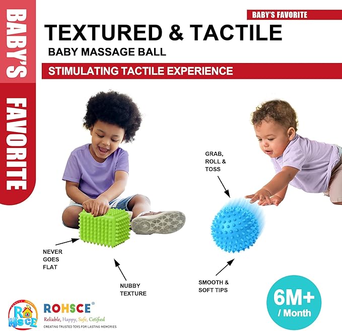 Spiky Baby Balls Soft Textured Teething Toys for Babies 6–12 Months, Tactile Sensory Balls for Learning & Grasping – Montessori Development Toys for Infants & Toddlers