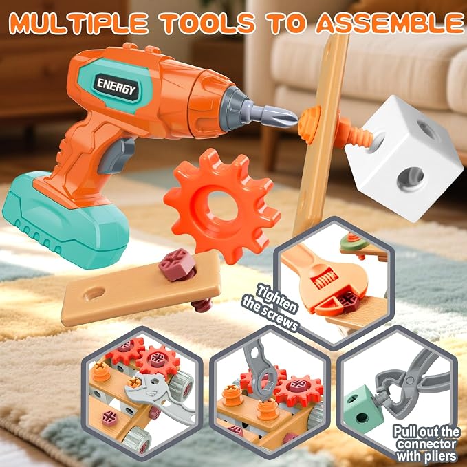 VEAIS Kids Tool Set with Drill,148Pcs Tool Set with Toolbox,STEM Montessori Toys for 3 4 5 Year Old,Pretend Play Kid Toy,Educational Construction Toy for 3-5 Year Old Boy Girl,Birthday Gift for Kids - Image 5