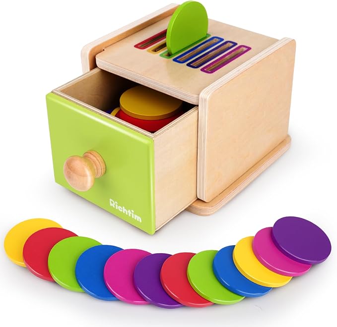 Montessori Toys for 1-3 Year Old: Color Sorting Wooden Drawer Box Toy for Toddlers, Object Permanence and Fine Motor Sensory Toy, 12-18 Months Busy Board Matching Game for Baby Boys and Girls Gifts by Richtim