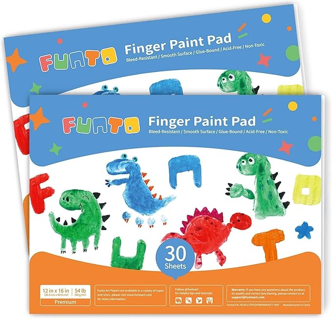 Funto Finger Paint Pad for Kids, 60 Sheets Total, 12"x16", 2-Pack, Toddler Painting Supplies, Art Paper for Finger Painting, Drawing Supplies