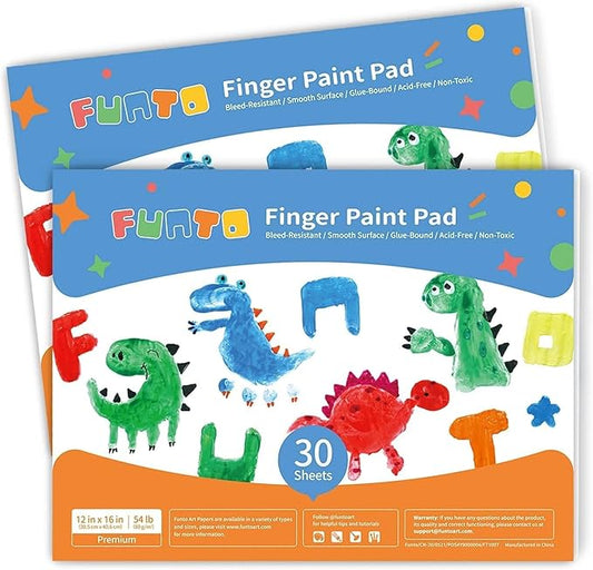 Funto Finger Paint Pad for Kids, 60 Sheets Total, 12"x16", 2-Pack, Toddler Painting Supplies, Art Paper for Finger Painting, Drawing Supplies