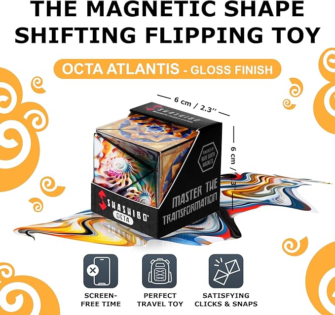 Shashibo Octa Christmas Stocking Stuffers for Kids - Shape Shifting Sensory Fidget Toy – Magnetic STEM Brain Teaser Game Gift with Endless Shape Possibilities – Pairs All Shashibo Cubes (Atlantis)