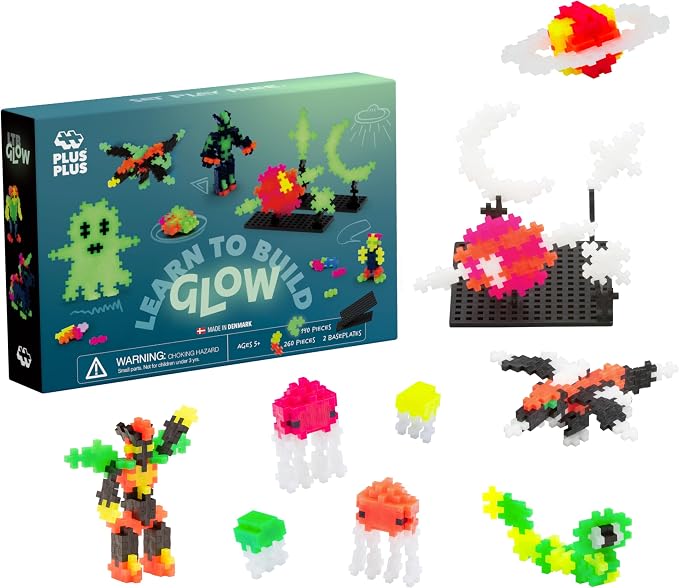 PLUS PLUS Learn to Build, Glow in the Dark Mix - 400 Piece Building Set by Plus-Plus