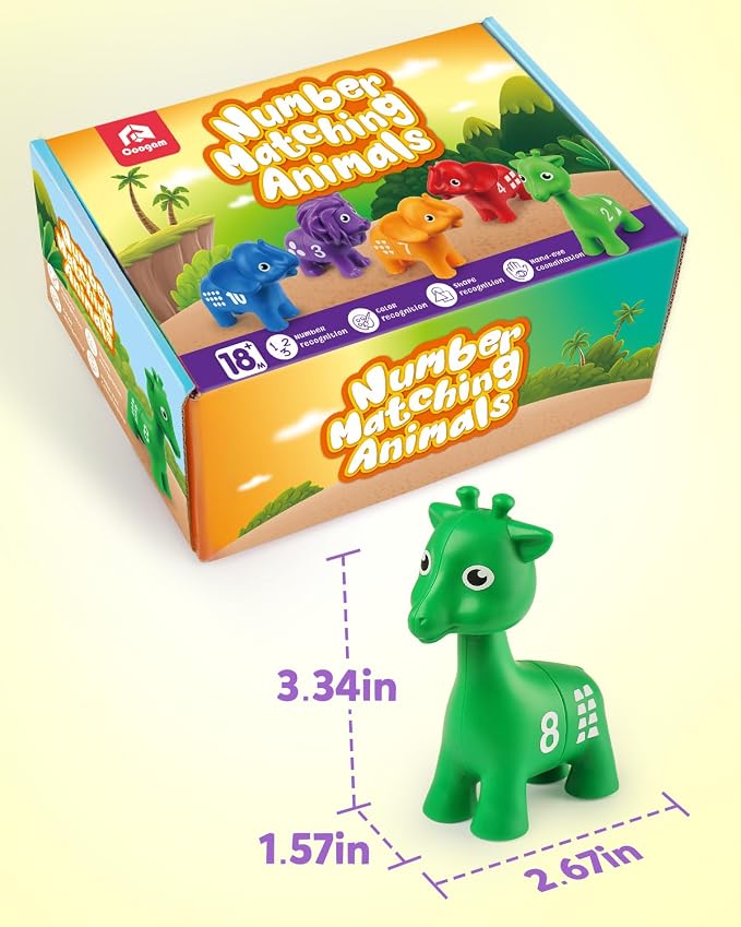 Coogam Number Matching Toy Set, 10pcs Double-Sided Animal Number Counting Game, Preschool Montessori Fine Motor Skill Mathematics Educational Toys for 3 4 5 Year - Image 7