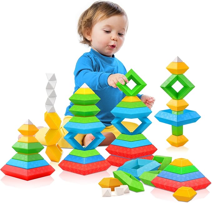 Hieoby Montessori Toys for Toddlers Boys Girls Preschool Learning Activities 30Pcs Building Blocks Stacking Educational Toys STEM Toddler Manipulatives Birthday Gifts Toddler Toys for 3 4 Year Old by Hieoby
