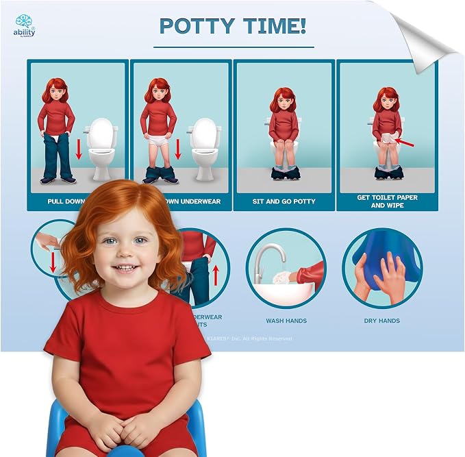 KIARES Potty Training Chart for Toddlers, Visual Bathroom Routine Poster for Kids, Helps Children Gain Independence & Confidence, Toilet Training (Caucasian Girl - Red) by Kiares