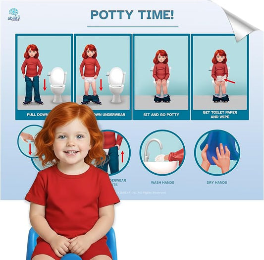 KIARES Potty Training Chart for Toddlers, Visual Bathroom Routine Poster for Kids, Helps Children Gain Independence & Confidence, Toilet Training (Caucasian Girl - Red) by Kiares