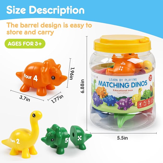 USATDD Numbers Matching Dinosaur Toy 1-10 Counting Sorting Game Double-Sided Dino Fine Motor Toys Number Recognition Learning Toy, Christmas Stocking Stuffers for for Kids Boys Girls - Image 2