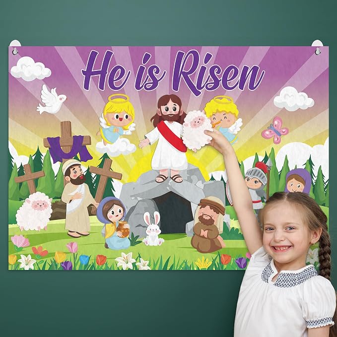 Cinrobiye Christian Easter Felt Board Set, Jesus Resurrection Story Scene with Reusable Pieces, Religious Teaching Tool Gift Set for Sunday School Classroom, Easter Basket Stuffers Party Favors - Image 6