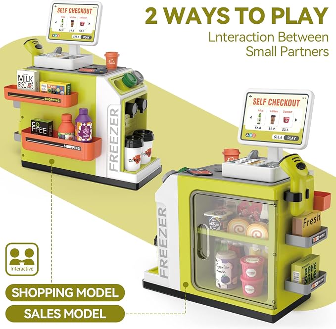 Kids Cash Register Playset - 48PCS Play Money, Calculator, Scanner,Ages 3+ - Image 2