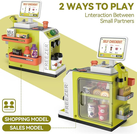 Kids Cash Register Playset - 48PCS Play Money, Calculator, Scanner,Ages 3+ - Image 2