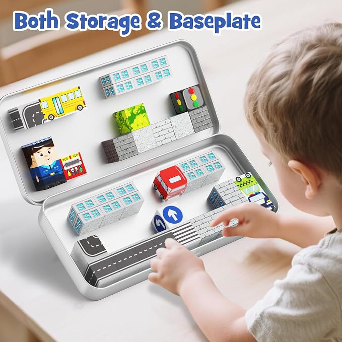 City Traffic Magnetic Blocks Set Travel Toys with Carrying Case - Image 2