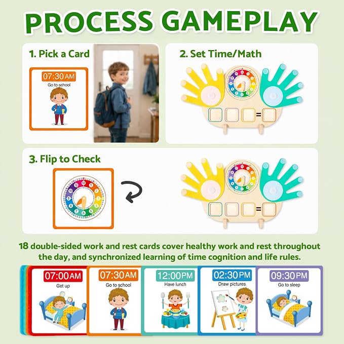 2-in-1 Wooden Math Manipulatives & Teaching Clock Toys - Image 4
