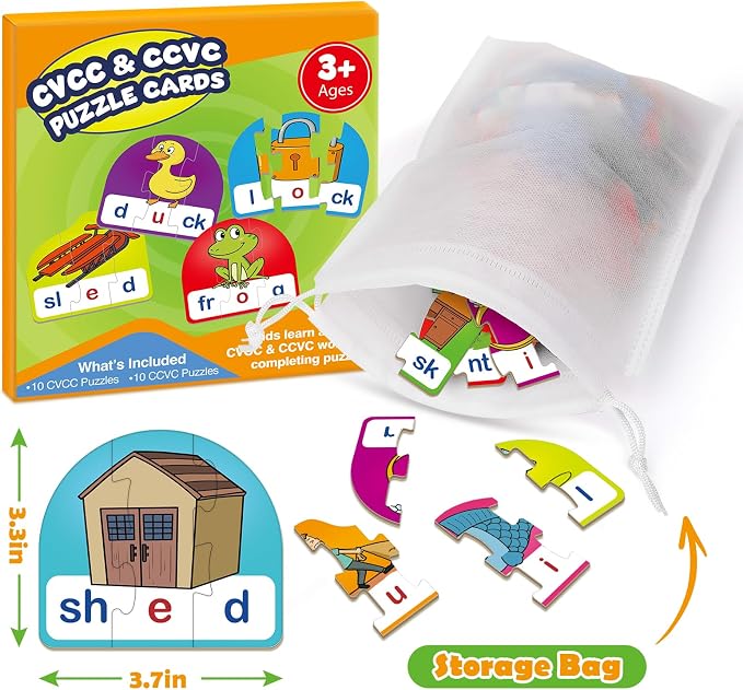 CVCC & CCVC Puzzle Cards for Kids,Phonics Games,Speech Therapy Toys for Toddlers,4 Alphabet Letter Word Puzzle,Learning Reading Spelling Games,Preschool Kindergarten Classroom Must Haves - Image 4