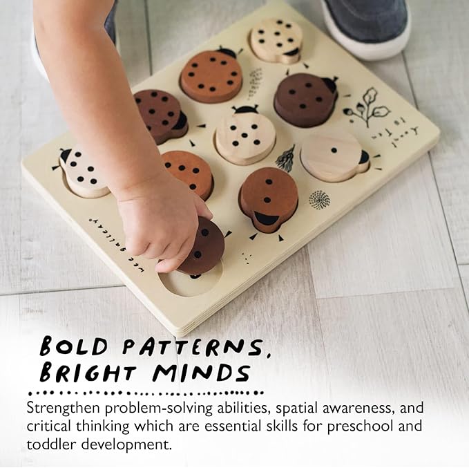 Wee Gallery Wooden Tray Puzzle Count to Ten Ladybugs, Montessori Toy for Toddlers and Preschoolers for Early Learning and Fine Motor Skill Development, Sustainable Educational Puzzle for Kids