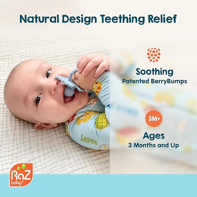RaZbaby Panda RaZbuddy w/RaZberry Teething Relief Pacifier – Soothes Sore Gums w/Nature-Inspired Texture, 100% BPA-Free Silicone Teether, Detachable Stuffed Animal – 3 Months+ Teether, Mint