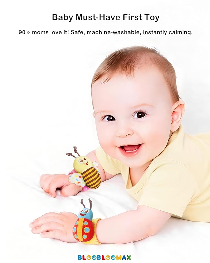 Bloobloomax Baby Rattles Toys for 0-12 Month, Infant Girl Boy Toys for Babies 3-6 Months, Newborn Hand & Foot Toys for 0 to 9 Months, Baby Shower Gifts Set with Wrist Rattle Socks (Pink-8PCS)