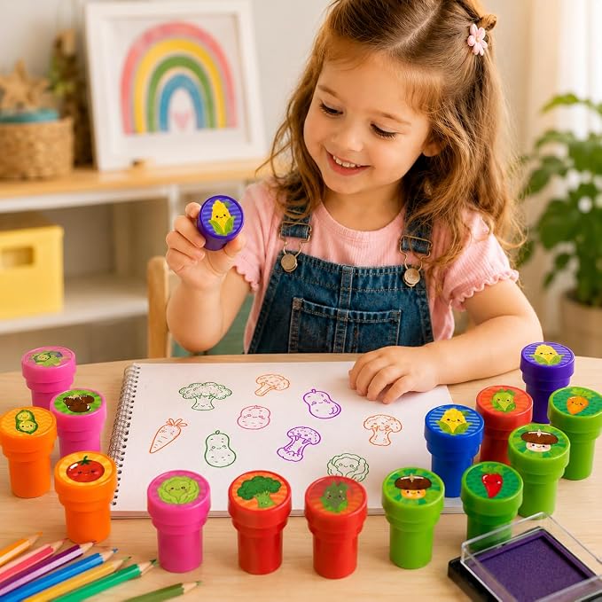 Cinrobiye 24 Pcs Vegetable Stampers Party Favor Set, Cute Veggie Stamps for Kids Birthday Party, Classroom Rewards, Educational Learning Toys, Goody Bag Fillers, Healthy Food Party Supplies - Image 8
