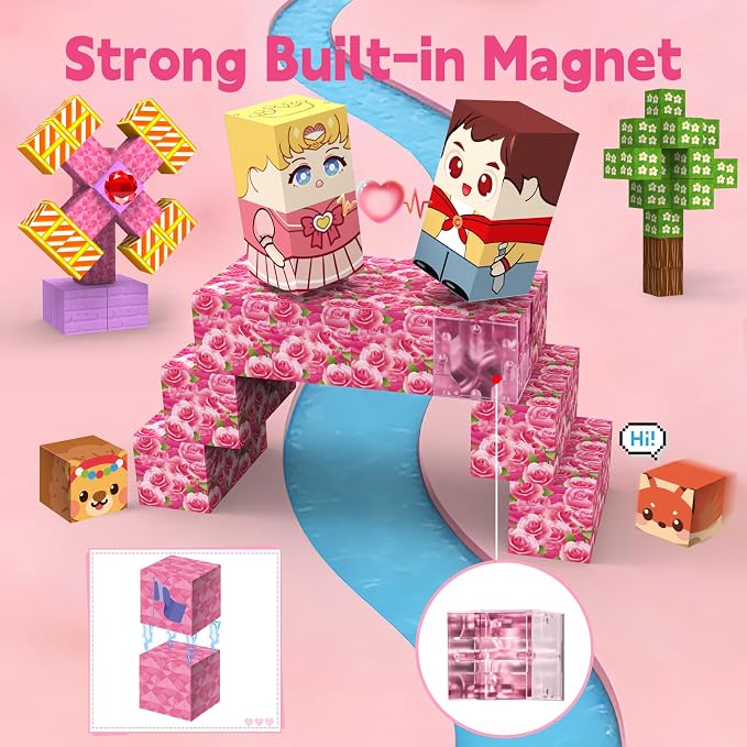 200 PCS Magnetic Blocks, Magnet Building Cubes, Build Pink Castle World Set - Image 6