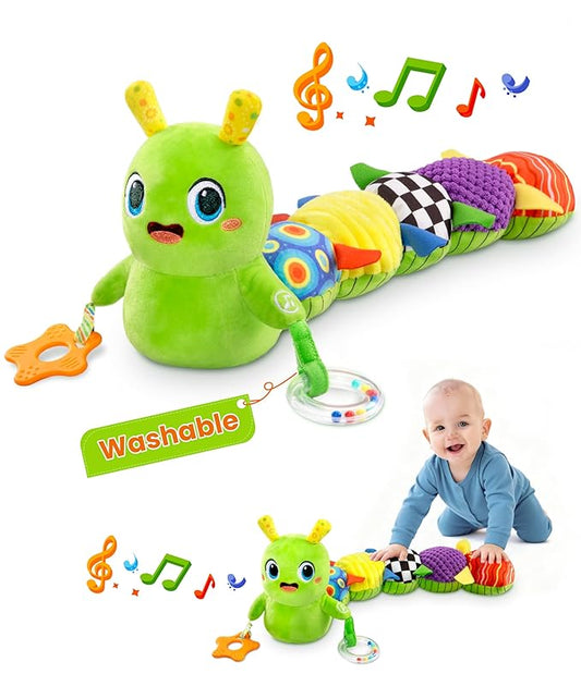 Baby Toys 0-6 Months, Washable Baby Musical Caterpillar Toys with 10 Kid's Songs,Rattles,BabyTeething Toys,Suitable for 0-6, 6-12 Months Infant Tummy Time Toy,Newborn Baby Boy&Gril Gifts (Green)