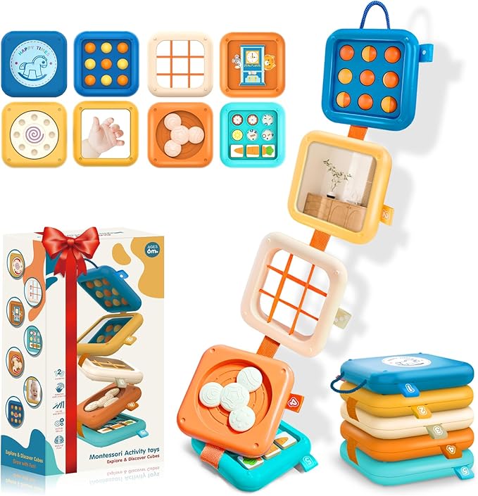 Montessori Toys for Baby 6-12 Months: Sensory Activity Cube with Fine Motor Skills - Travel Busy Board Busy Cube Gifts for 1 Year Old Boy Girl
