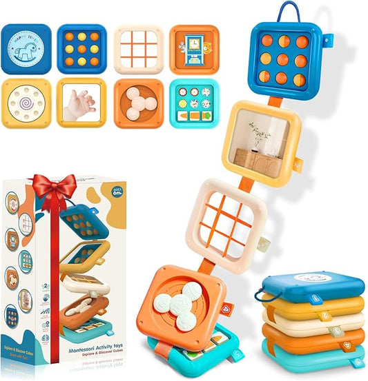 Montessori Toys for Baby 6-12 Months: Sensory Activity Cube with Fine Motor Skills - Travel Busy Board Busy Cube Gifts for 1 Year Old Boy Girl