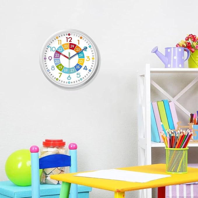 XFM Learning Clock for Kids Silent Colorful Teaching Time Clock 14 Inch - Image 2