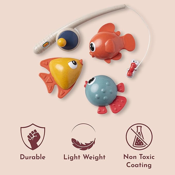 Tolo Bio Funtime Fishing Set | Eco-Friendly Bath Toy for Toddlers | Magnetic Fishing Rod, 3 Bubble-Blowing Fish, Worm | Skill-Building Water Play | Durable, Safe, Sustainable Material | Ages 18M Up