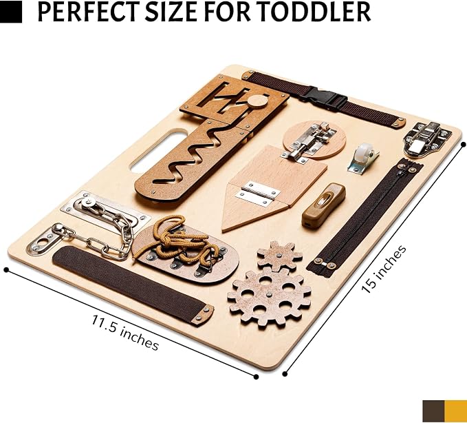 Montessori Busy Board for Toddlers, Wooden Sensory Toys, Preschool Learning Activities for Fine Motor Skills Travel Toy, Basic Life Skills Educational Gifts for 1, 2, 3 Years Old Kids Boys Girls - Image 2