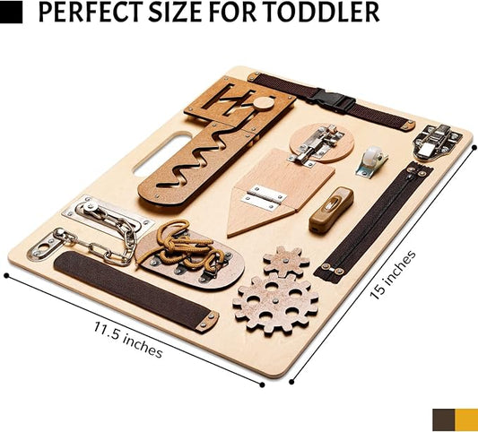 Montessori Busy Board for Toddlers, Wooden Sensory Toys, Preschool Learning Activities for Fine Motor Skills Travel Toy, Basic Life Skills Educational Gifts for 1, 2, 3 Years Old Kids Boys Girls - Image 2