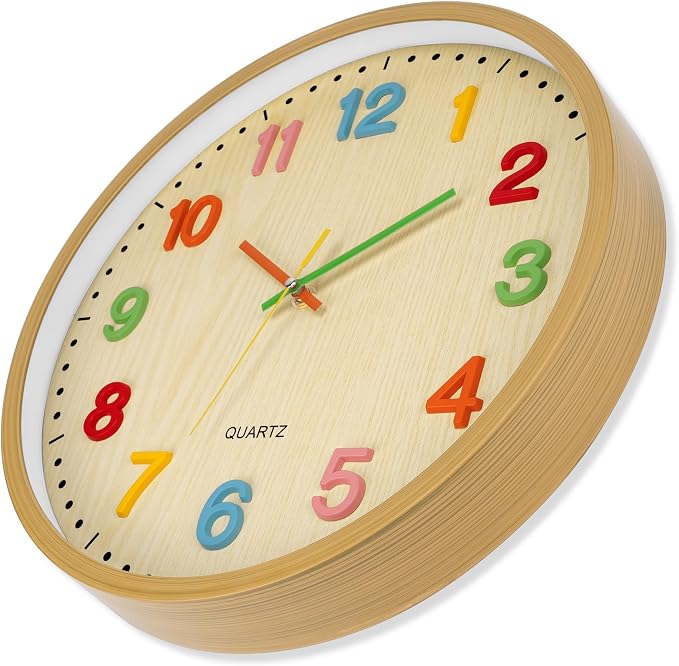 Foxtop 14 Inch Kids Wall Clock Silent Non-Ticking Battery Operated Colorful Childrens Wall Clock for Classroom Playroom Nursery Bedrooms Kids Room School (3D Numerals) - Image 6