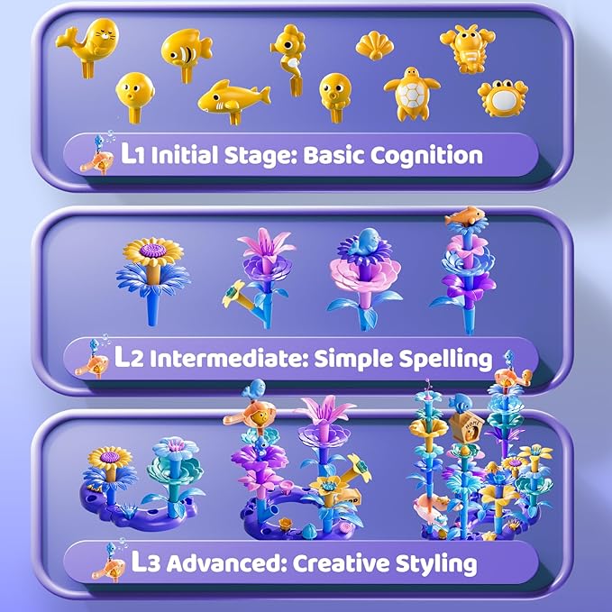 155 Pcs 3 Year Old Girl Gifts,Flower Garden Building Toy Set Toddlers Toys Gifts Best Educational Learning Fine DIY Crafts Stem Construction Stacking Kit,for 3 4 5 6 7 Year Kids Birthday