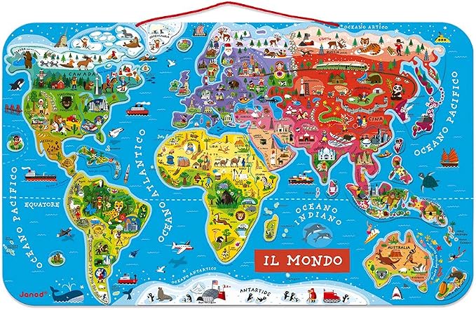 Janod J05513 Italian Version Magnetic World Map Puzzle by Janod