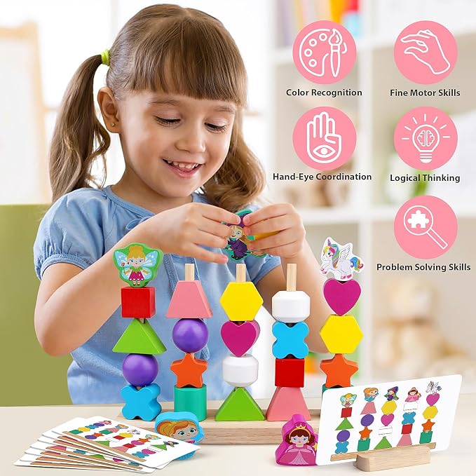 Vinlon Montessori Toys for Toddlers 2 3 4 Years Old -Princess Unicorn Fairy Mermaid Shapes Sorting Stacking Vivid Colors, Early Learning Educational Toys Easter Basket Stuffers Valentine's Day Gift - Image 3