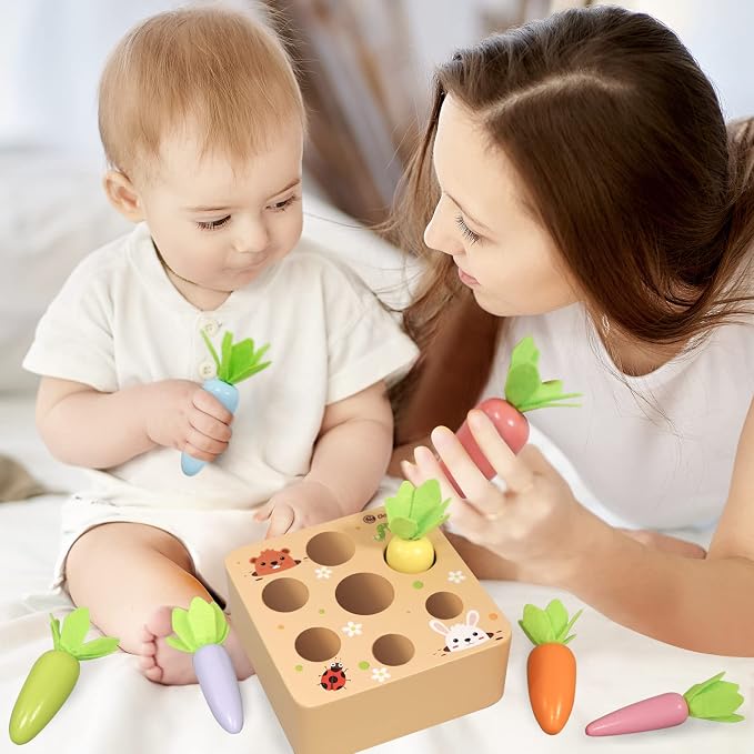 Montessori Toys for 2 3 Year Old Toddlers | Wooden Carrot Harvest Game - Image 3