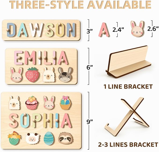 Name Puzzle for Kids Personalized, Toddlers 1-3, Christmas Birthday Gift Ideas, Wooden Puzzles for 2 Year Old Girls Boys