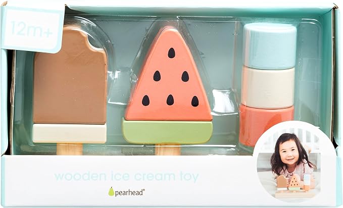 Pearhead Wooden Ice Cream Stacking Toy, Pretend Play Food Set - Image 11