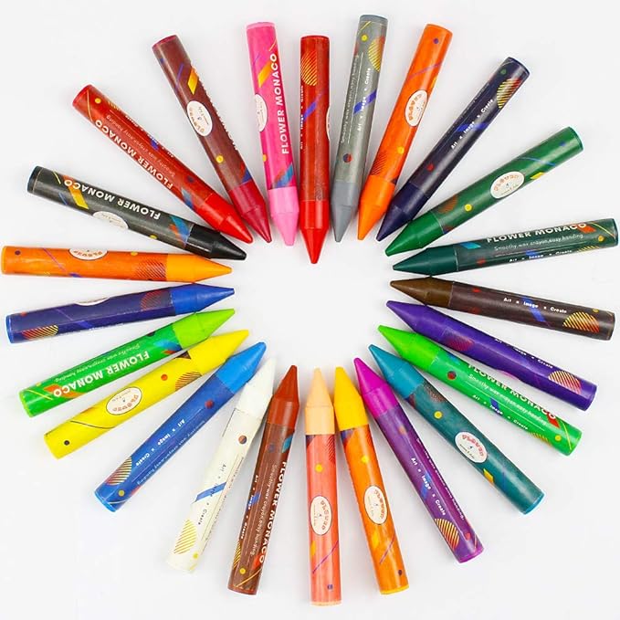 Lebze Toddler Crayons, 24 Colors Non Toxic Crayons for Kids Ages 3+, Easy to Hold Jumbo Crayon for Kids, Safe for Babies and Children Flower Monaco