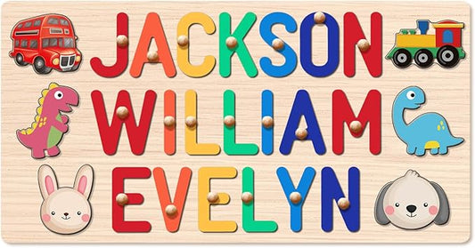 Personalized Name Puzzle for Kids, Custom Wooden Name Puzzle Engraved Text On Back, 1st Birthday for Kids, Personalized Baby Gifts Name Puzzles for Toddlers 1-3, Toddlers Toys