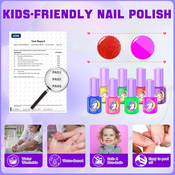 Kids Nail Polish Set for Girls, Non-Toxic All-in-One Nail Art Kit with Nail Dryer and Peelable Nail Polish, Ideal Gift Toys for Girls Age 3-12