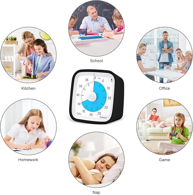 Yunbaoit Visual Timer for Kids, Silent 60-min Countdown Timer, Black Blue - Image 4