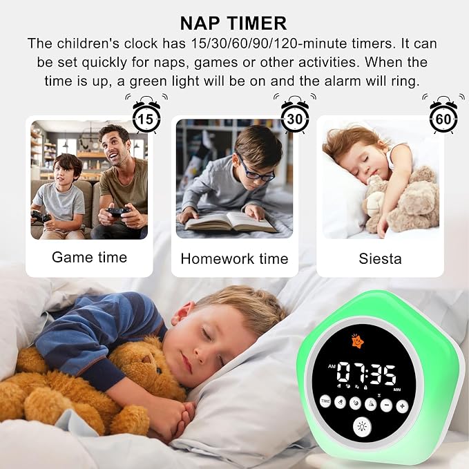 Kids Alarm Clock, Ok to Wake Clock for Kids, Toddler Sleep Training Alarm Clock with Red Green Light, Teaches Time Management & Bedtime Routine, Perfect Clock Gift for Kids - Image 5