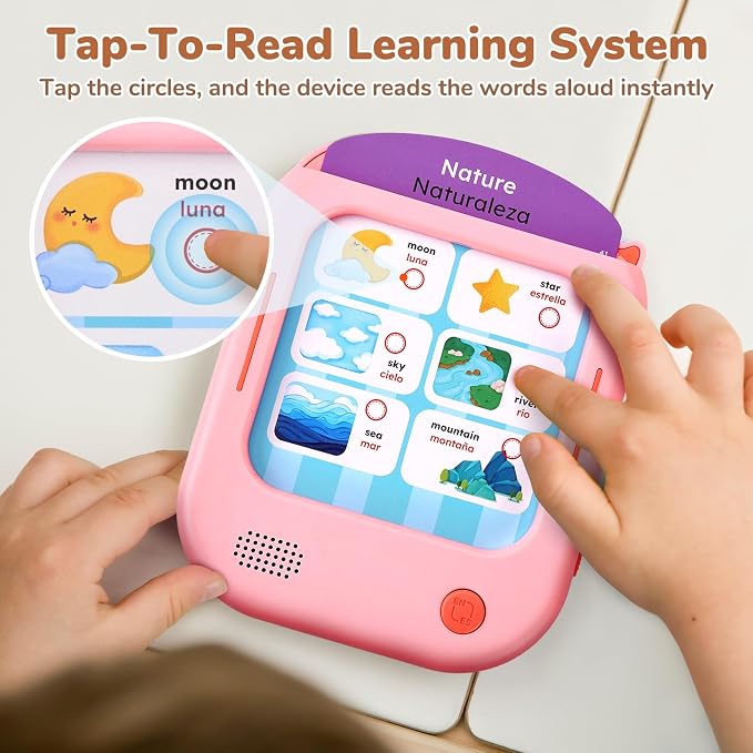 JoyCat Bilingual Kids Learning Tablet, 106 Pages Spanish-English Cards - Image 2