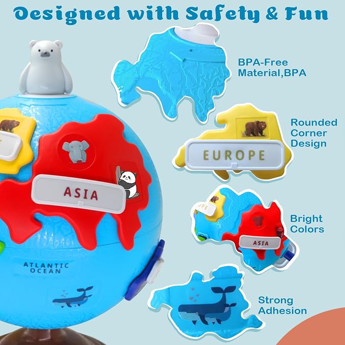 Puzzle Globe Toys for Kids, Geography Learning Toys for Preschool 3+ Years - Image 7