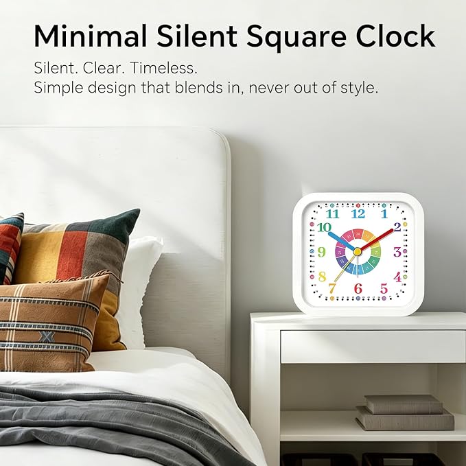 Modern Silent Analog Battery Operated Alarm Clock, 4.5" Loud Alarm Clock for Heavy Sleepers with Unique Dial & Numbers, Plastic Desk Learning Clock for Kids Bedroom Classroom Dorms, White - Image 7