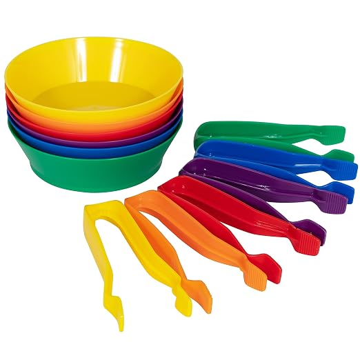 edxeducation Sorting Bowls & Tweezers, Set of 12, 6 Colors by EdxEducation